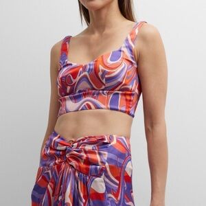 NWT Ramy Brook Swirl-Print Deidra Cropped Tank purple pink red zip back shirt